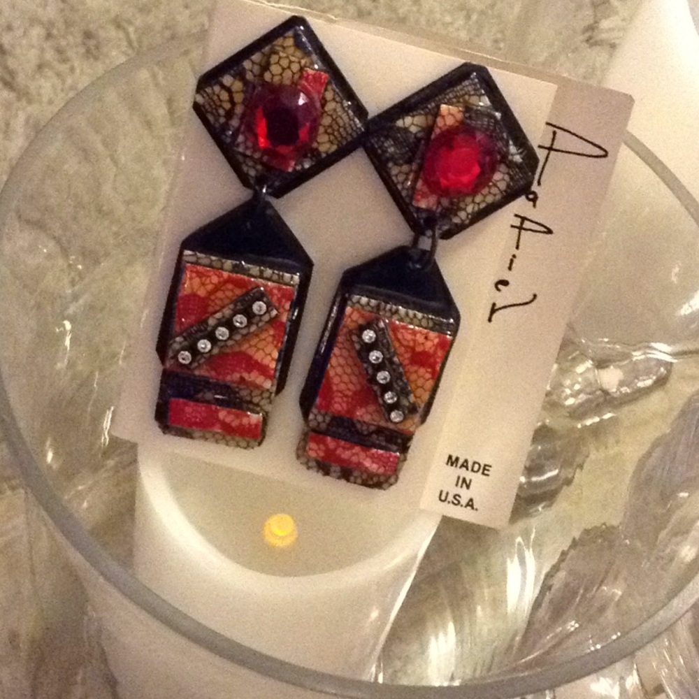 Lace Fabric retro handmade red/Blk earrings